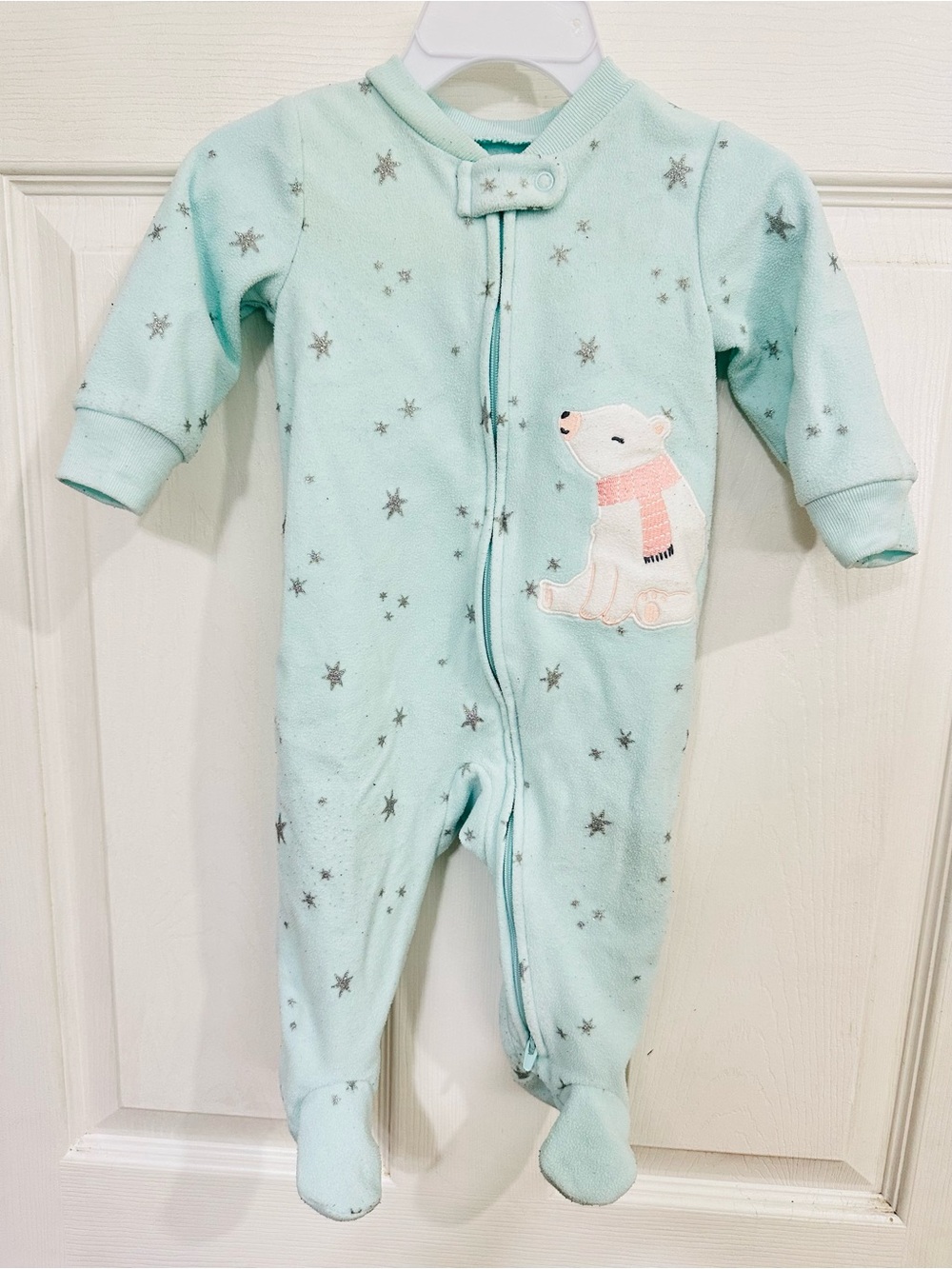 Baby Girls' Star Polar Bear One-Piece Footed Sleeper